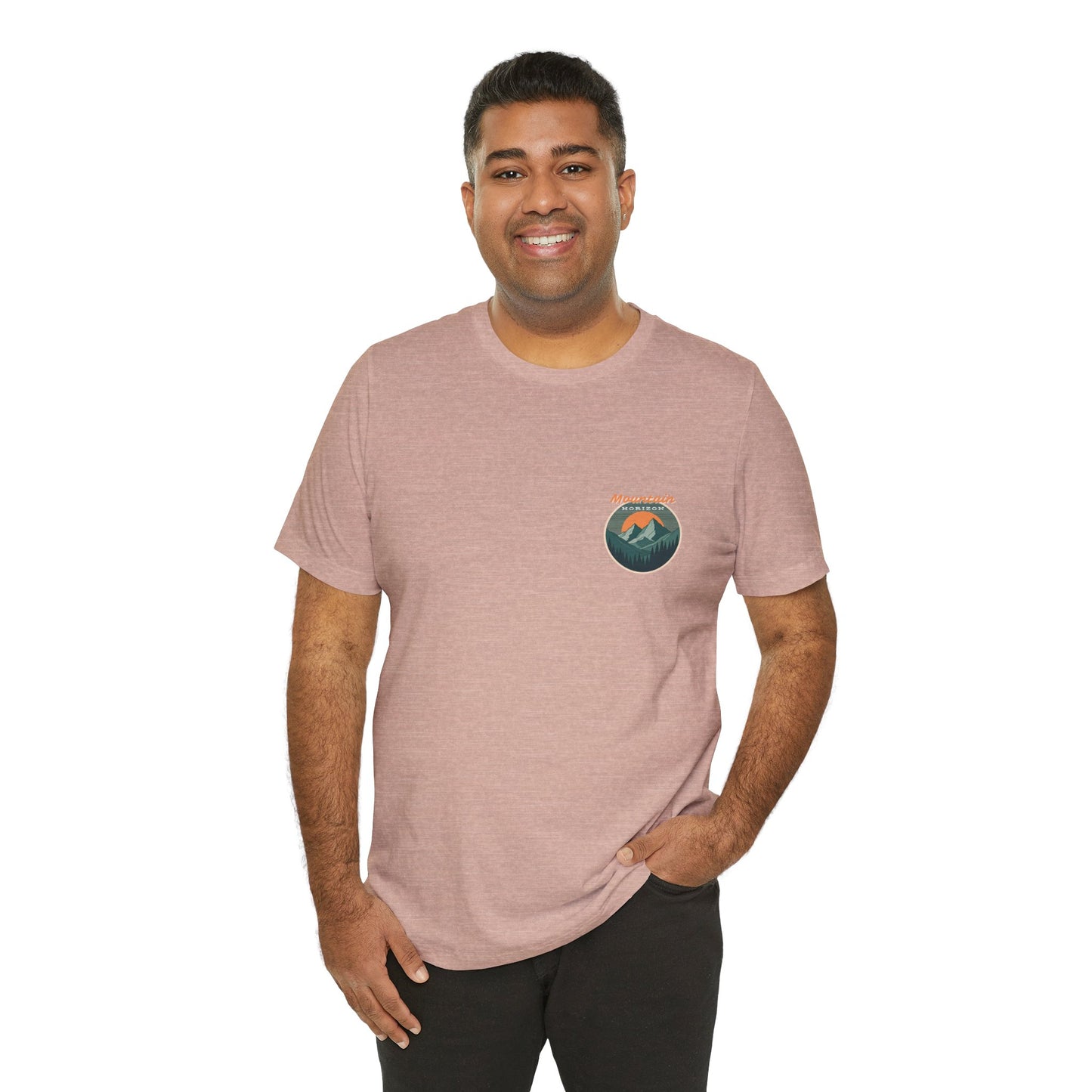Mountain Horizon Tee | Bold Wilderness Scene with Sunset Peaks and Pine Reflection - Adventure Graphic Shirt (BC3001)