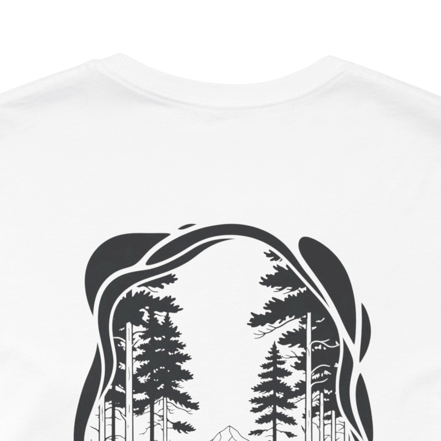 The Trail Ahead Tee | Black & White Forest Path with Mountain Silhouette - Minimalist Nature Scene Graphic Back Tee (BC3001)