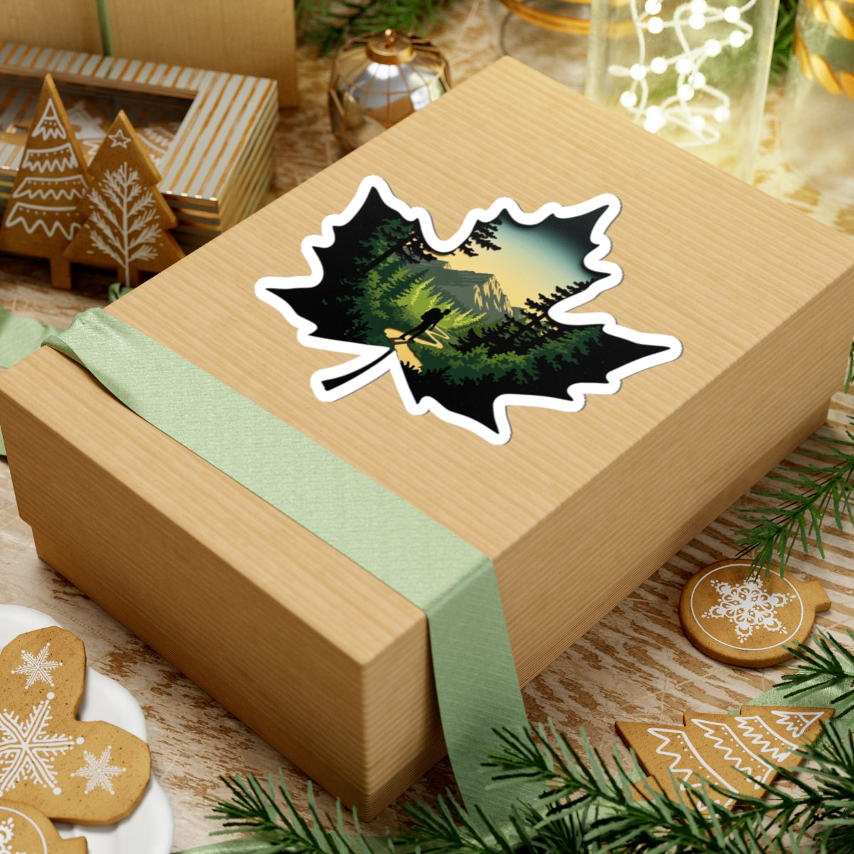 Maple Trail Sticker | Scenic Forest Path Inside Maple Leaf - Adventure-Inspired Vinyl Sticker