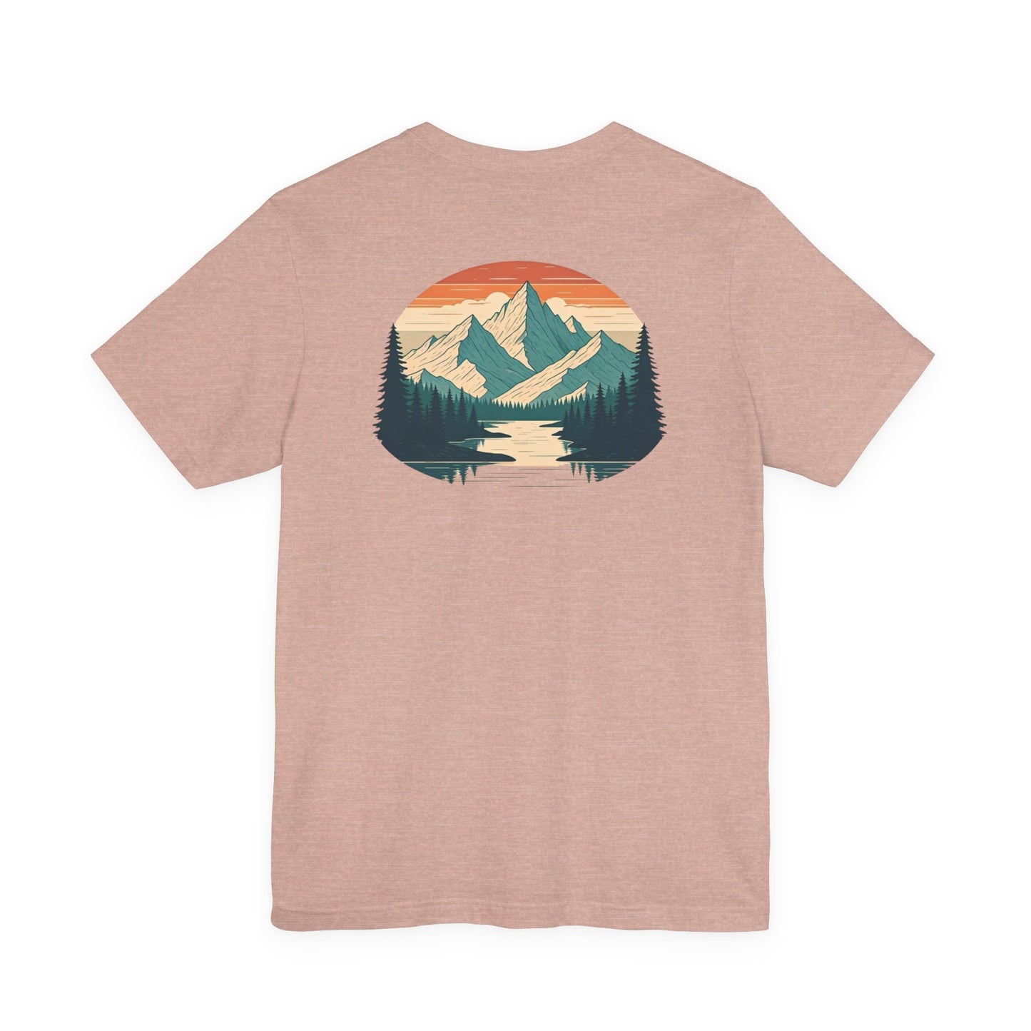 Mountain Horizon Tee | Bold Wilderness Scene with Sunset Peaks and Pine Reflection - Adventure Graphic Shirt (BC3001)