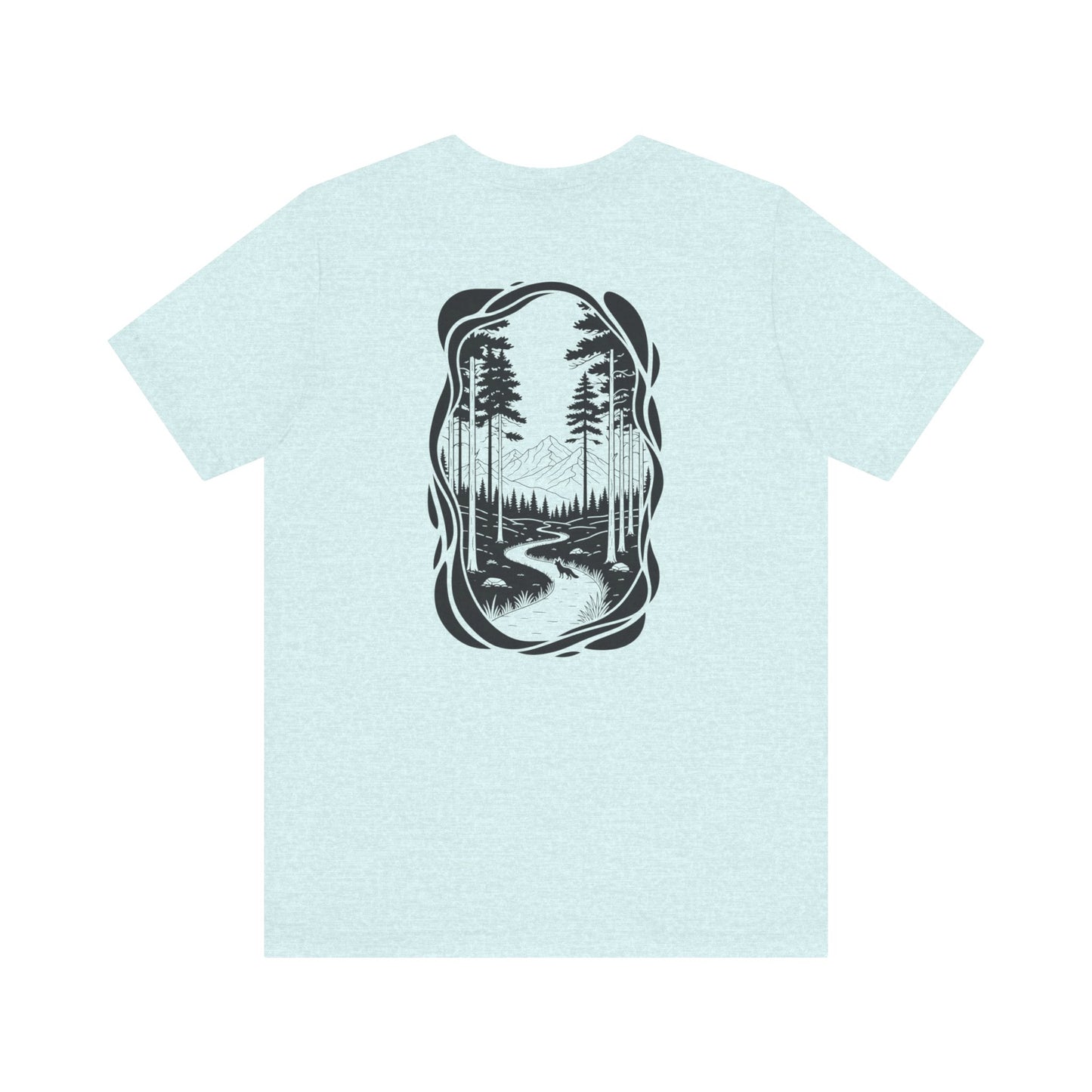 The Trail Ahead Tee | Black & White Forest Path with Mountain Silhouette - Minimalist Nature Scene Graphic Back Tee (BC3001)