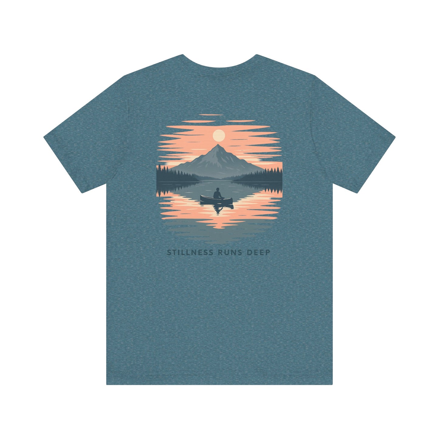 Highwater Horizon Tee | Canoe on a Reflective Lake Under Full Moon - Peaceful Mountain Wilderness Graphic Tee (BC3001)