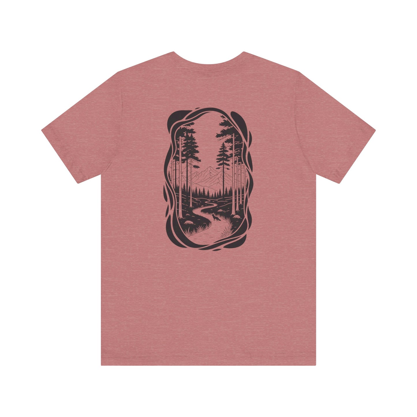 The Trail Ahead Tee | Black & White Forest Path with Mountain Silhouette - Minimalist Nature Scene Graphic Back Tee (BC3001)