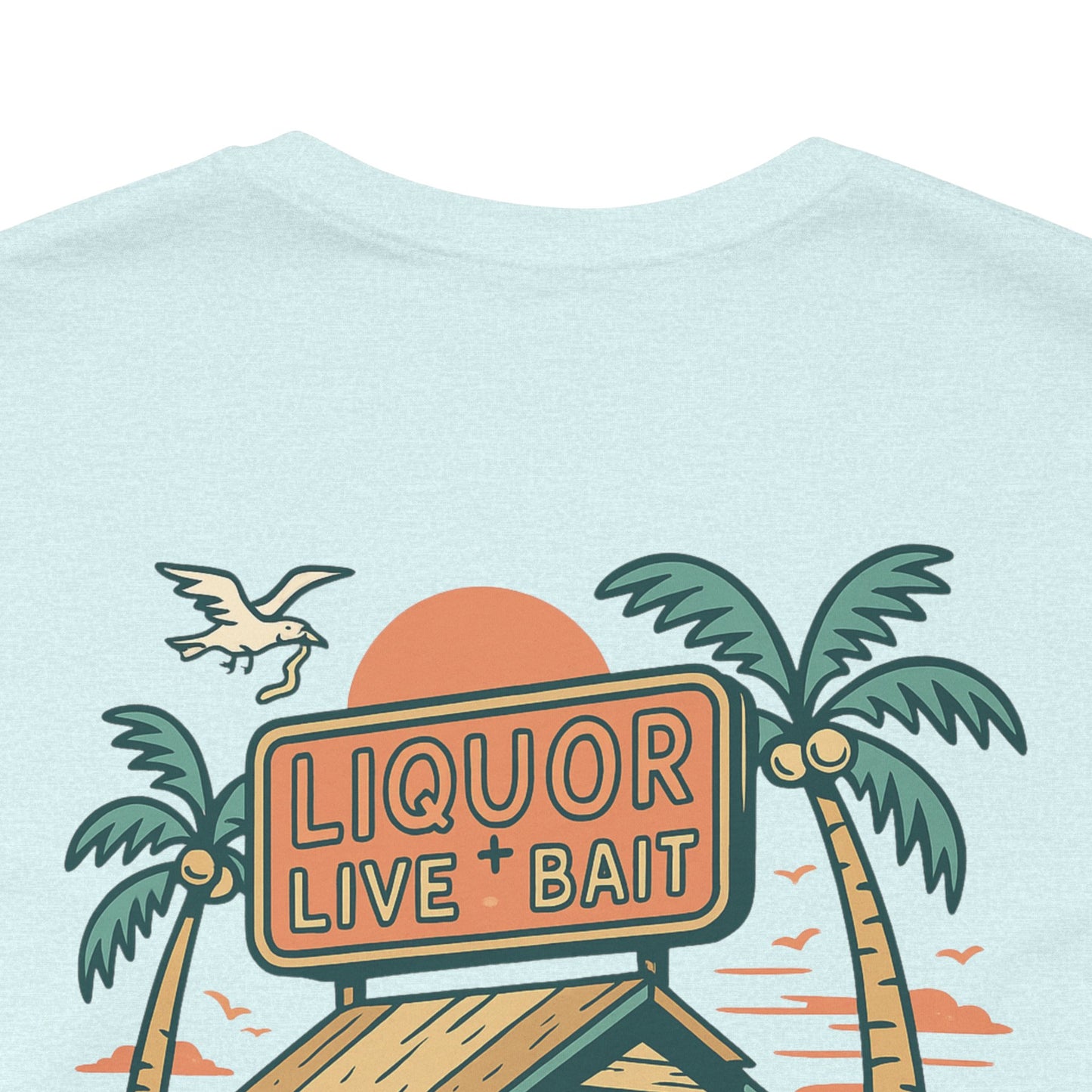 Sunburnt & Buzzed Tee | Tropical Bait Shack with Cooler, Crabs, and Neon Sign - Retro Beach Bar Party Graphic Tee (BC3001)