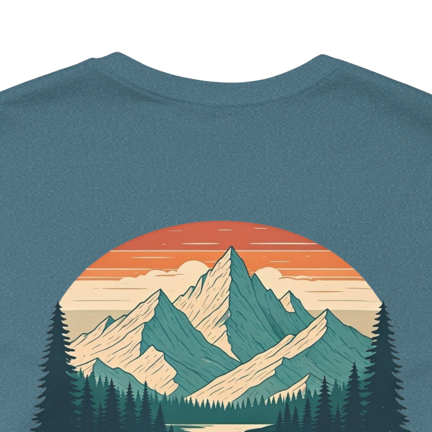 Mountain Horizon Tee | Bold Wilderness Scene with Sunset Peaks and Pine Reflection - Adventure Graphic Shirt (BC3001)