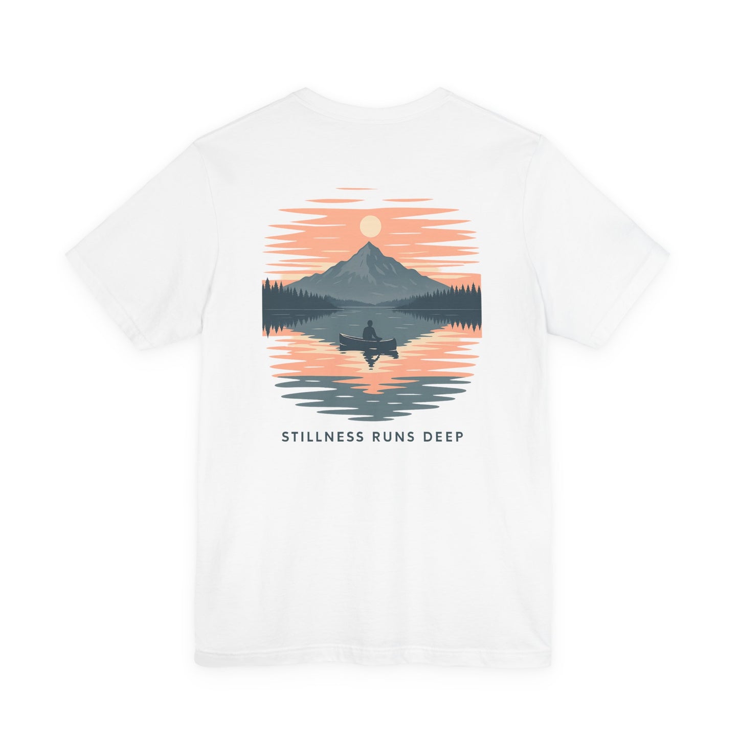 Highwater Horizon Tee | Canoe on a Reflective Lake Under Full Moon - Peaceful Mountain Wilderness Graphic Tee (BC3001)