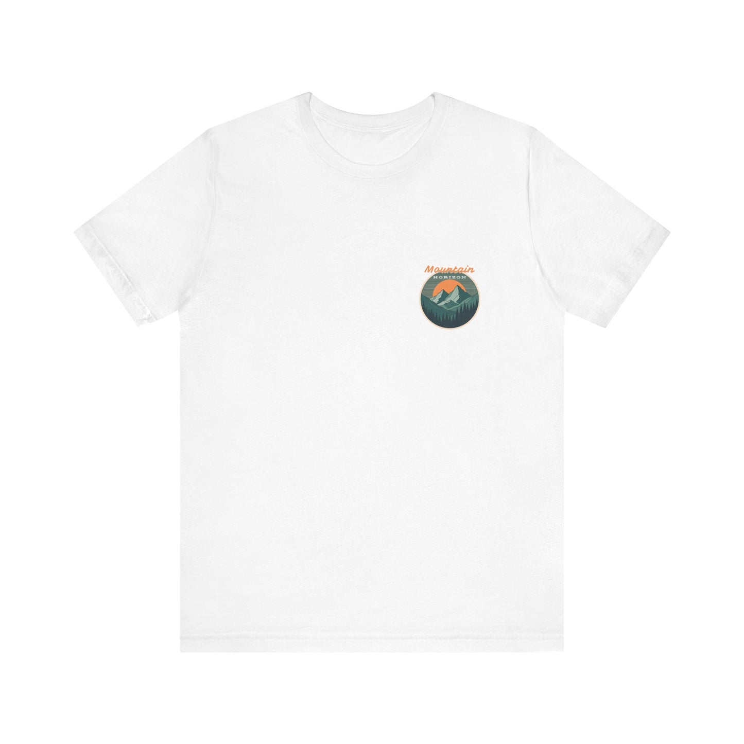 Mountain Horizon Tee | Bold Wilderness Scene with Sunset Peaks and Pine Reflection - Adventure Graphic Shirt (BC3001)