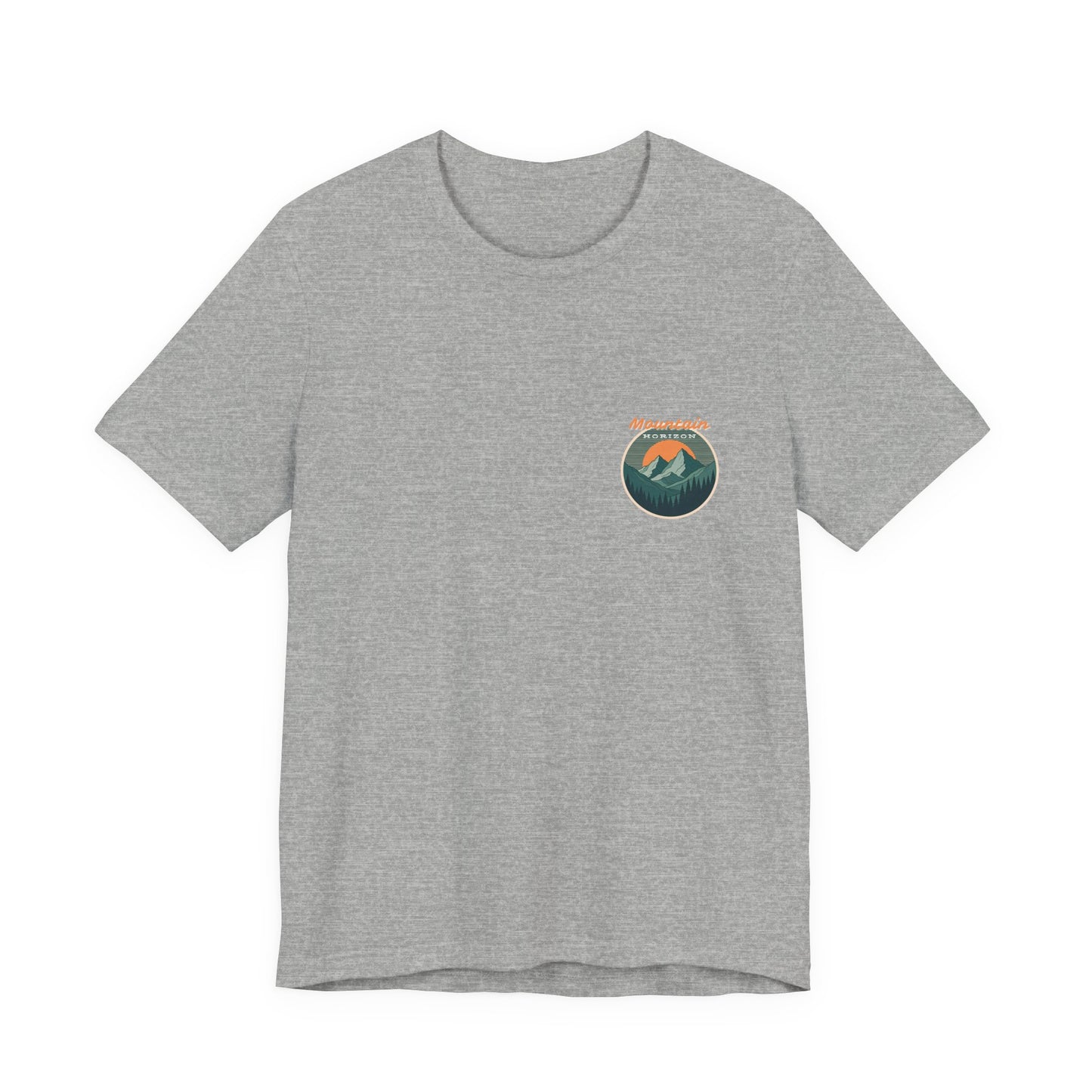 Mountain Horizon Tee | Bold Wilderness Scene with Sunset Peaks and Pine Reflection - Adventure Graphic Shirt (BC3001)