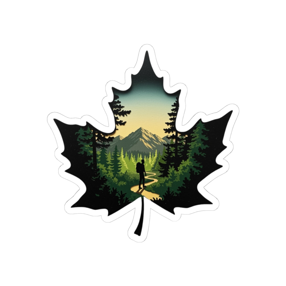 Maple Trail Sticker | Scenic Forest Path Inside Maple Leaf - Adventure-Inspired Vinyl Sticker