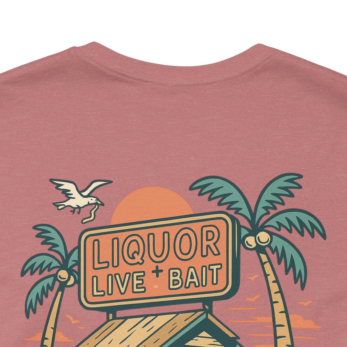 Sunburnt & Buzzed Tee | Tropical Bait Shack with Cooler, Crabs, and Neon Sign - Retro Beach Bar Party Graphic Tee (BC3001)