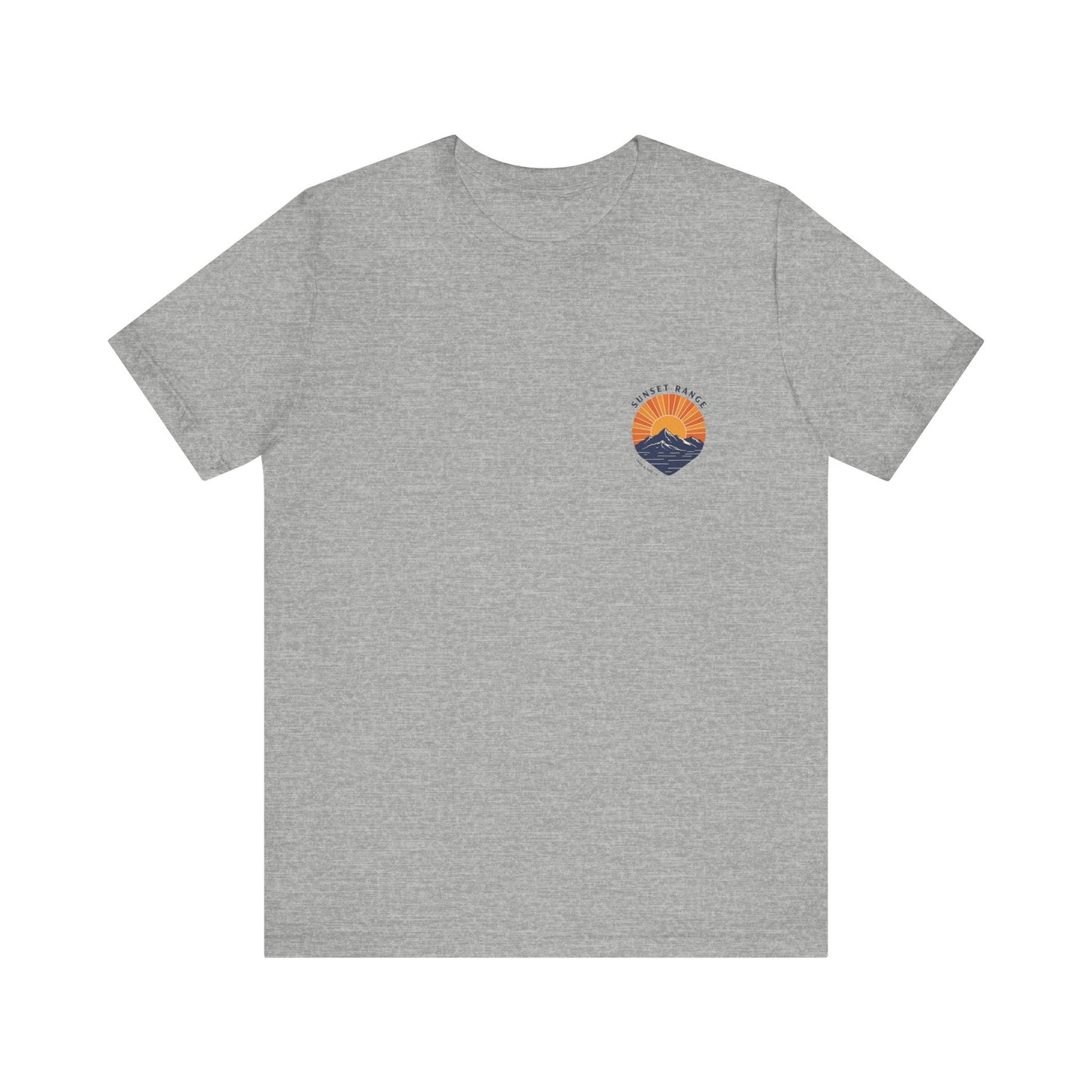 Sunset Range Tee | Vibrant Orange Mountain Landscape with Trail Hiker and Setting Sun - Bold Desert Peak Graphic Tee (BC3001)