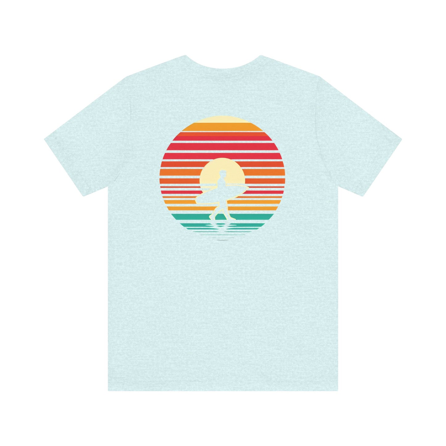 Sunset Surfer Tee | Retro Surf Silhouette with Bold Sunset Stripes - Beach Vibes Graphic Tee (BC3001)
