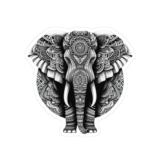 Mandala Elephant Sticker | Intricate Tribal Elephant Design in Black & White – Sacred Animal Art Vinyl Sticker