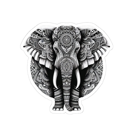 Mandala Elephant Sticker | Intricate Tribal Elephant Design in Black & White – Sacred Animal Art Vinyl Sticker