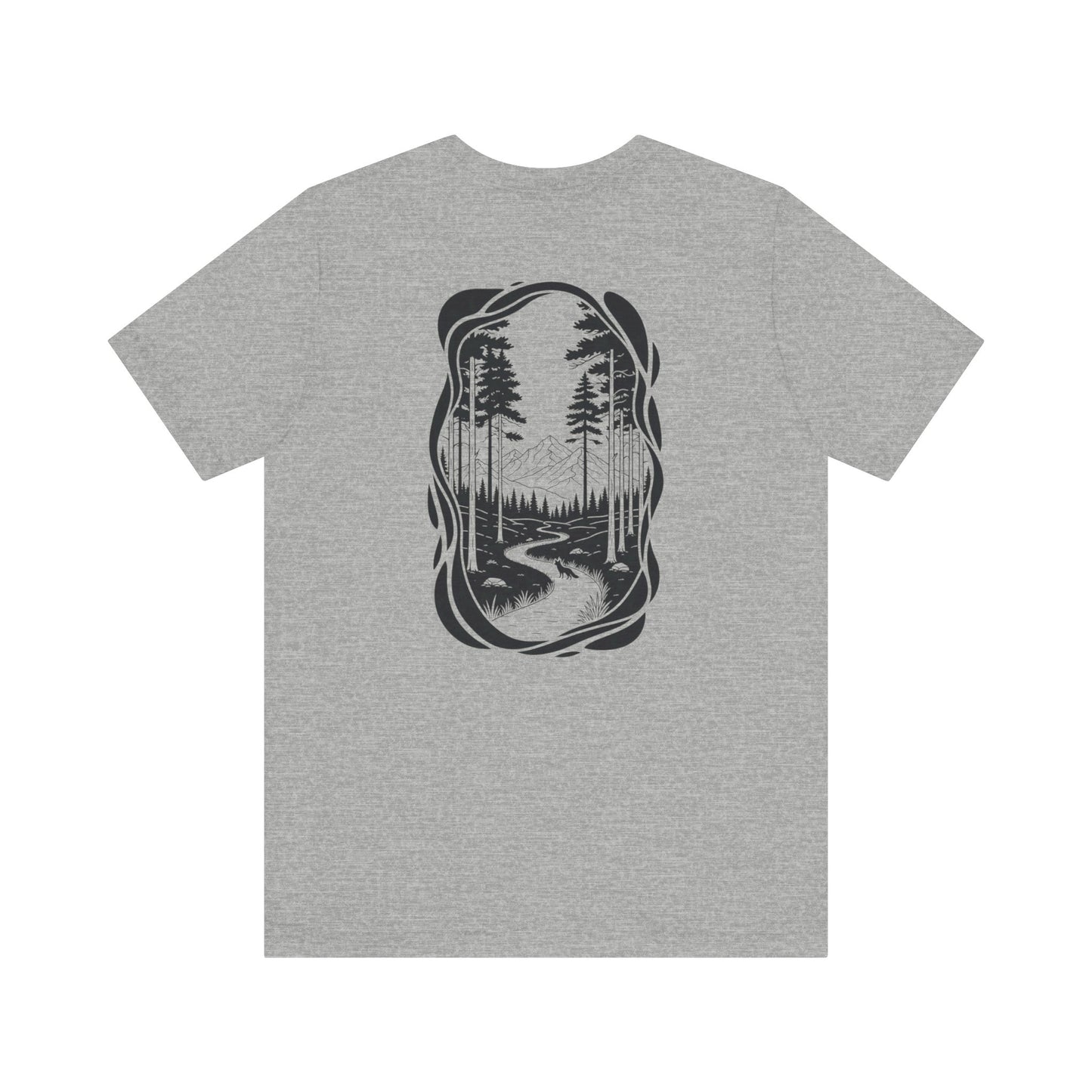 The Trail Ahead Tee | Black & White Forest Path with Mountain Silhouette - Minimalist Nature Scene Graphic Back Tee (BC3001)