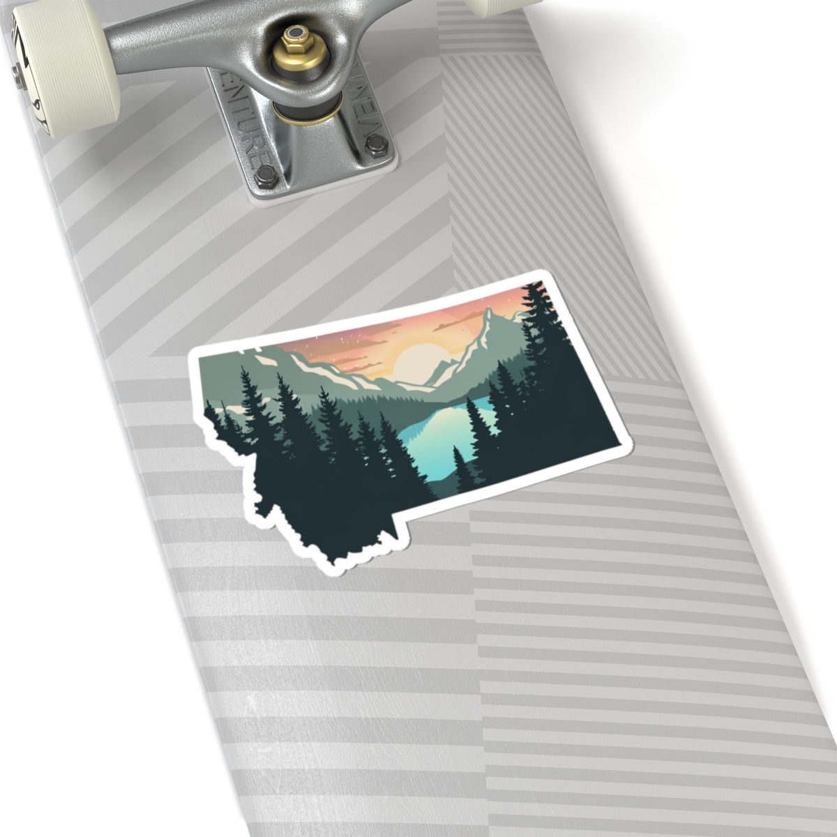Montana Sunrise Sticker | Scenic Mountain Lake Through Forest Silhouette – Tranquil Wilderness State Vinyl Sticker