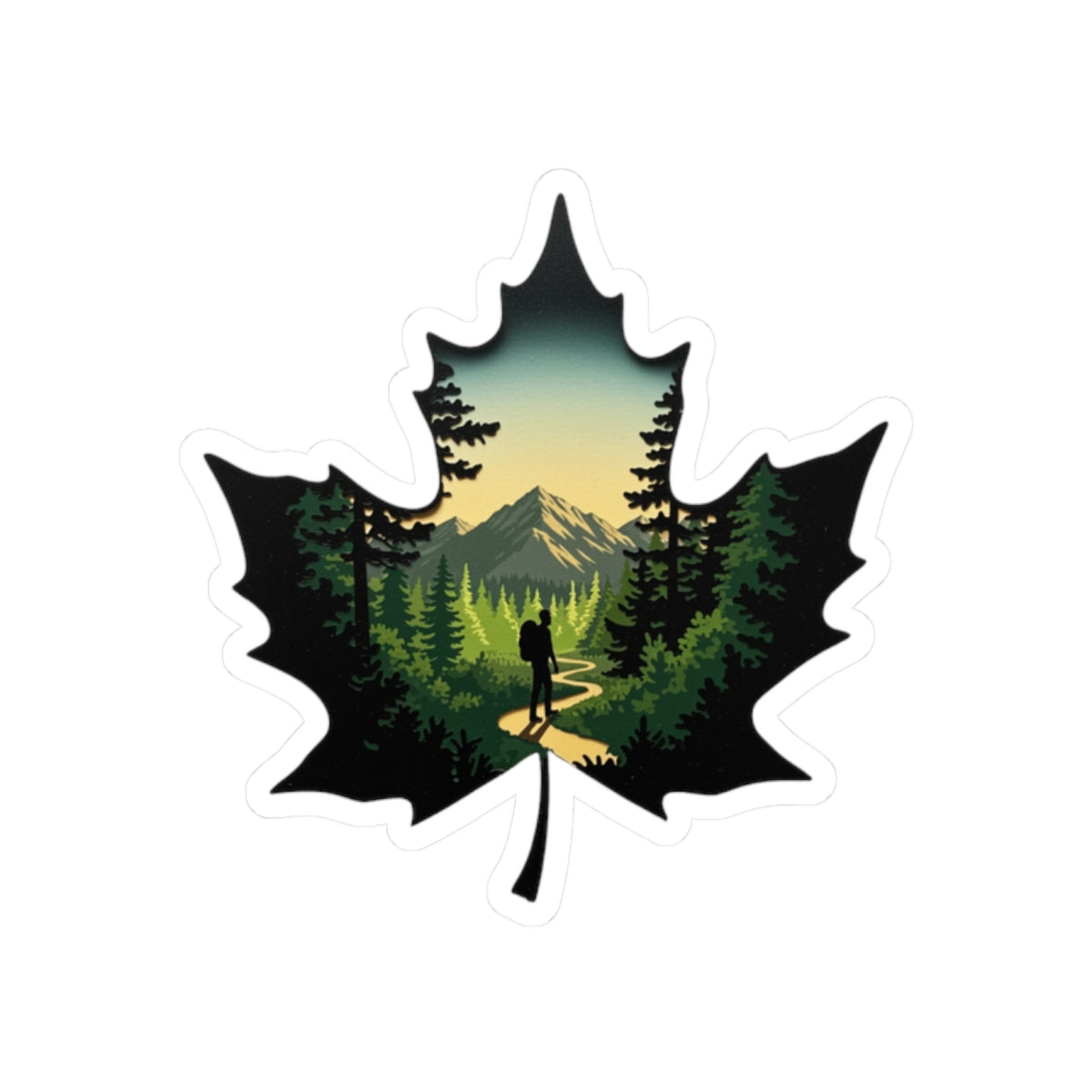 Maple Trail Sticker | Scenic Forest Path Inside Maple Leaf - Adventure-Inspired Vinyl Sticker