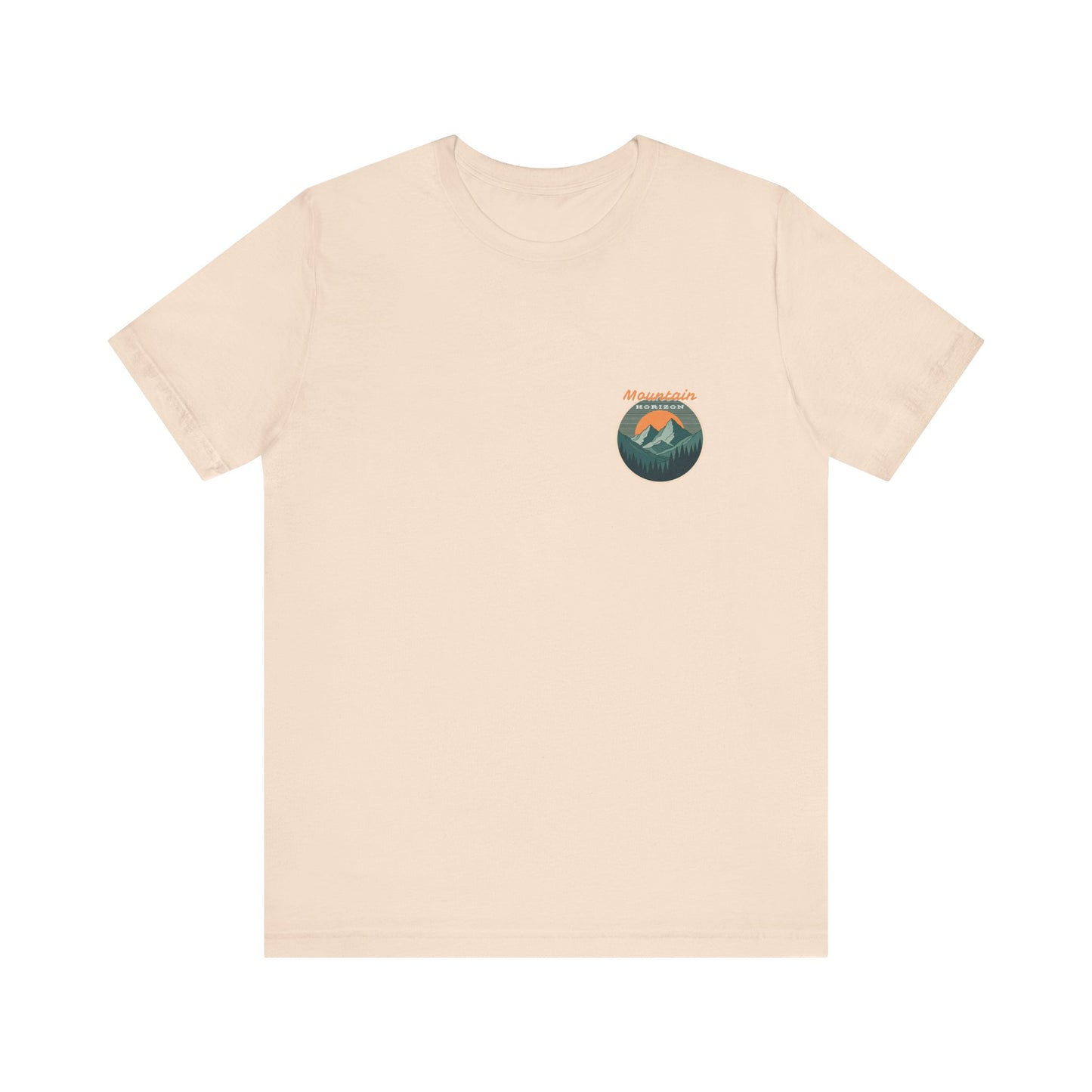Mountain Horizon Tee | Bold Wilderness Scene with Sunset Peaks and Pine Reflection - Adventure Graphic Shirt (BC3001)
