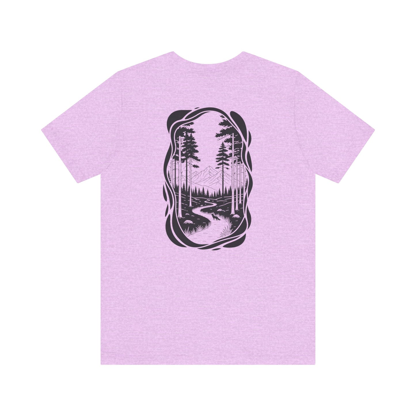 The Trail Ahead Tee | Black & White Forest Path with Mountain Silhouette - Minimalist Nature Scene Graphic Back Tee (BC3001)