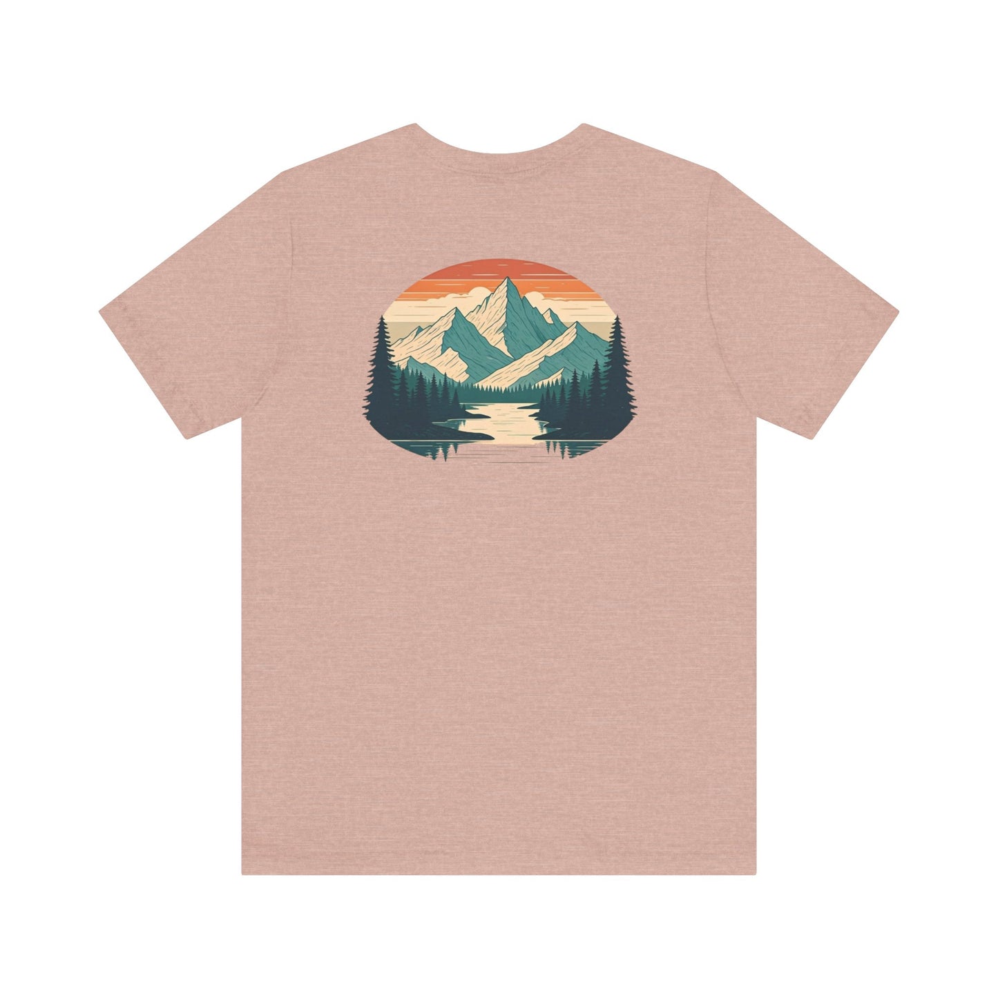 Mountain Horizon Tee | Bold Wilderness Scene with Sunset Peaks and Pine Reflection - Adventure Graphic Shirt (BC3001)