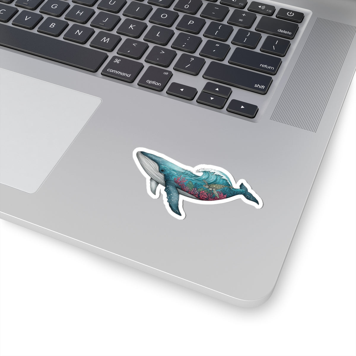 Reef Rider Sticker | Majestic Blue Whale with Coral Reef and Sea Life – Artistic Marine Wildlife Vinyl Sticker