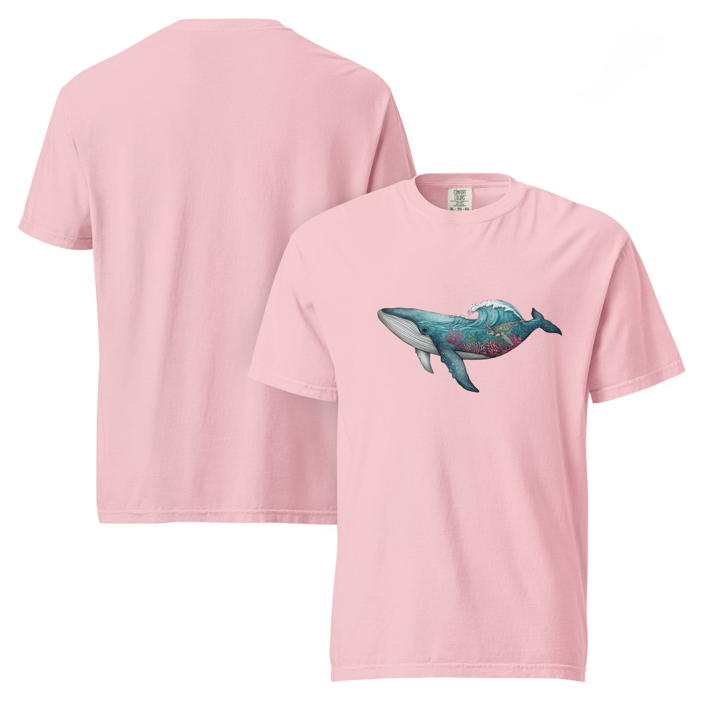 Reef Rider Tee | Illustrated Whale with Coral Reef and Ocean Wave – Vibrant Marine Life Graphic Tee (CC1717)