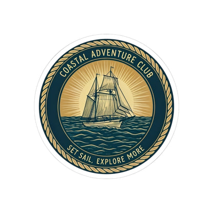 Coastal Adventure Club Sticker | Nautical Sailboat Emblem with Vintage Rope Border – Set Sail & Explore Vinyl Sticker