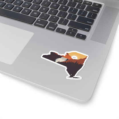 New York Summit Sticker | Adirondack Peaks with Sunset in State Silhouette – Bold Wilderness Mountain Vinyl Sticker