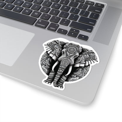 Mandala Elephant Sticker | Intricate Tribal Elephant Design in Black & White – Sacred Animal Art Vinyl Sticker
