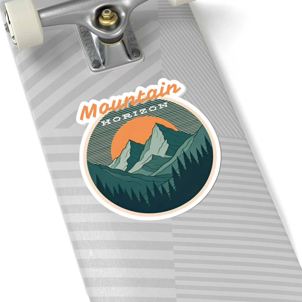 Mountain Horizon Sticker | Retro Sunset Mountain Badge with Tree Line Silhouette – Wilderness Landscape Vinyl Sticker