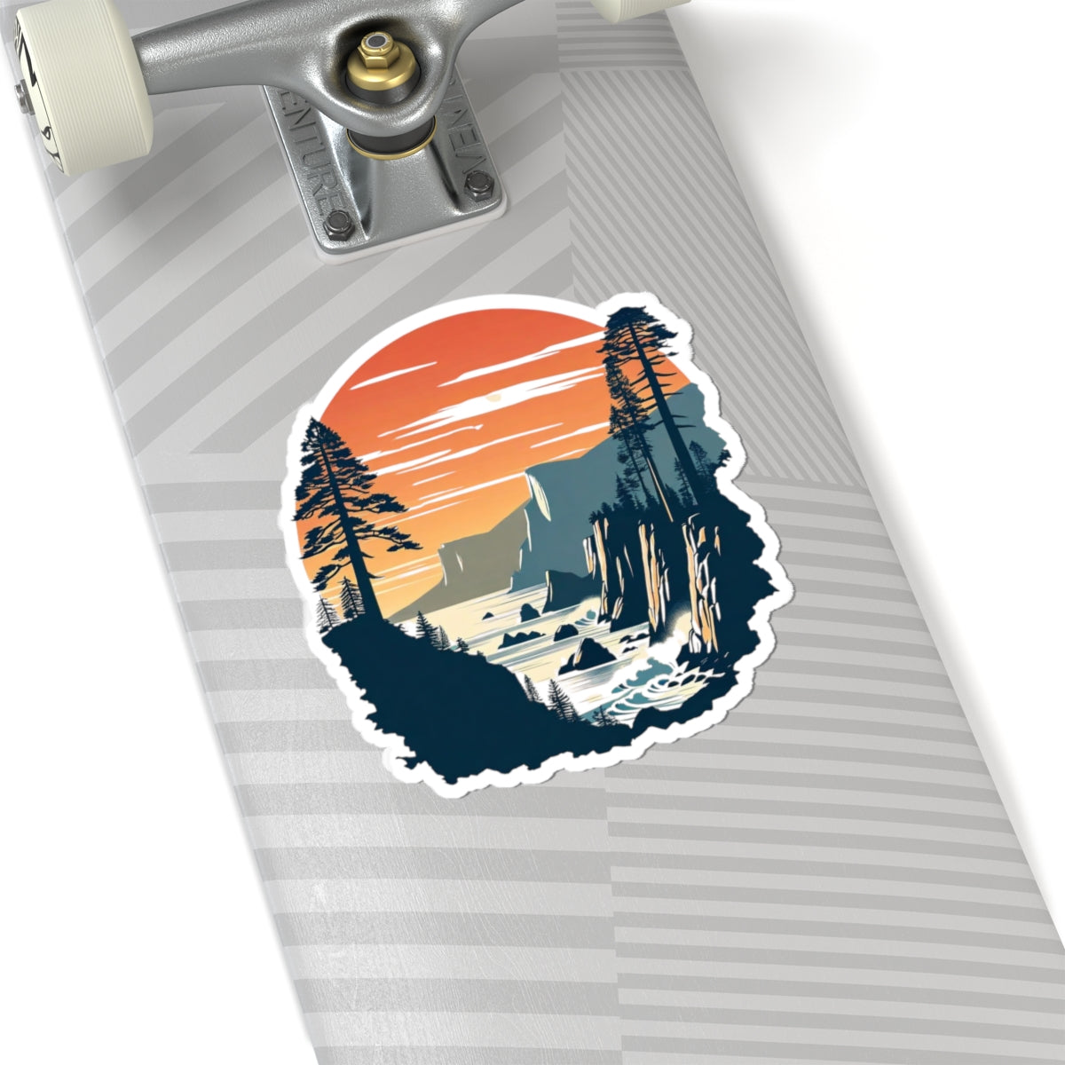 Pacific Cliffs Sticker | Dramatic Cliffs with Ocean Horizon and Sunset Sky – Retro Coastal Wilderness Vinyl Sticker