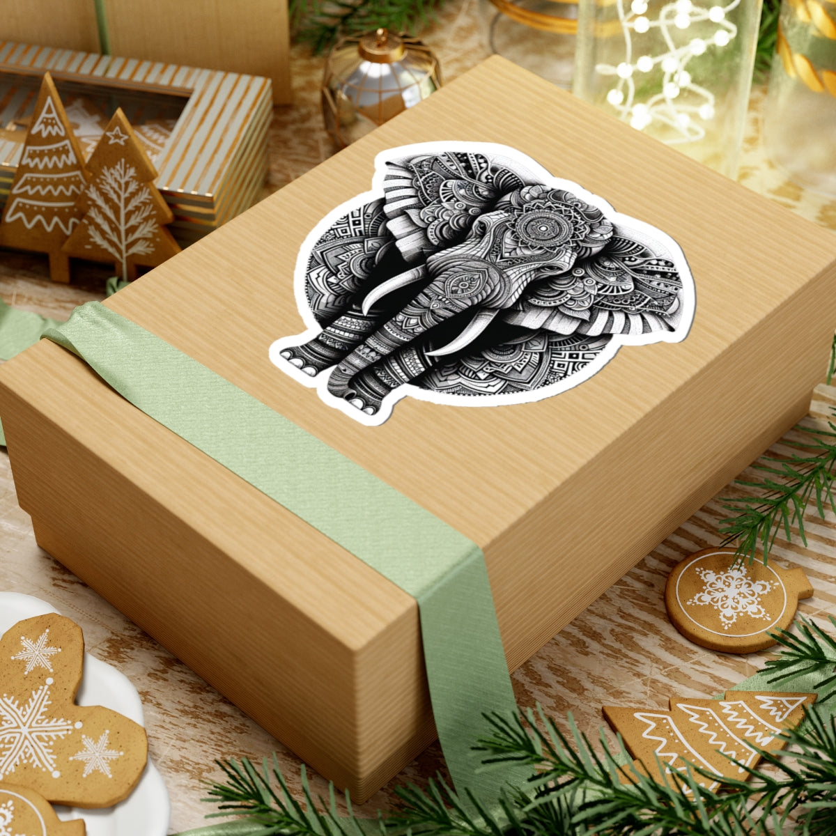 Mandala Elephant Sticker | Intricate Tribal Elephant Design in Black & White – Sacred Animal Art Vinyl Sticker