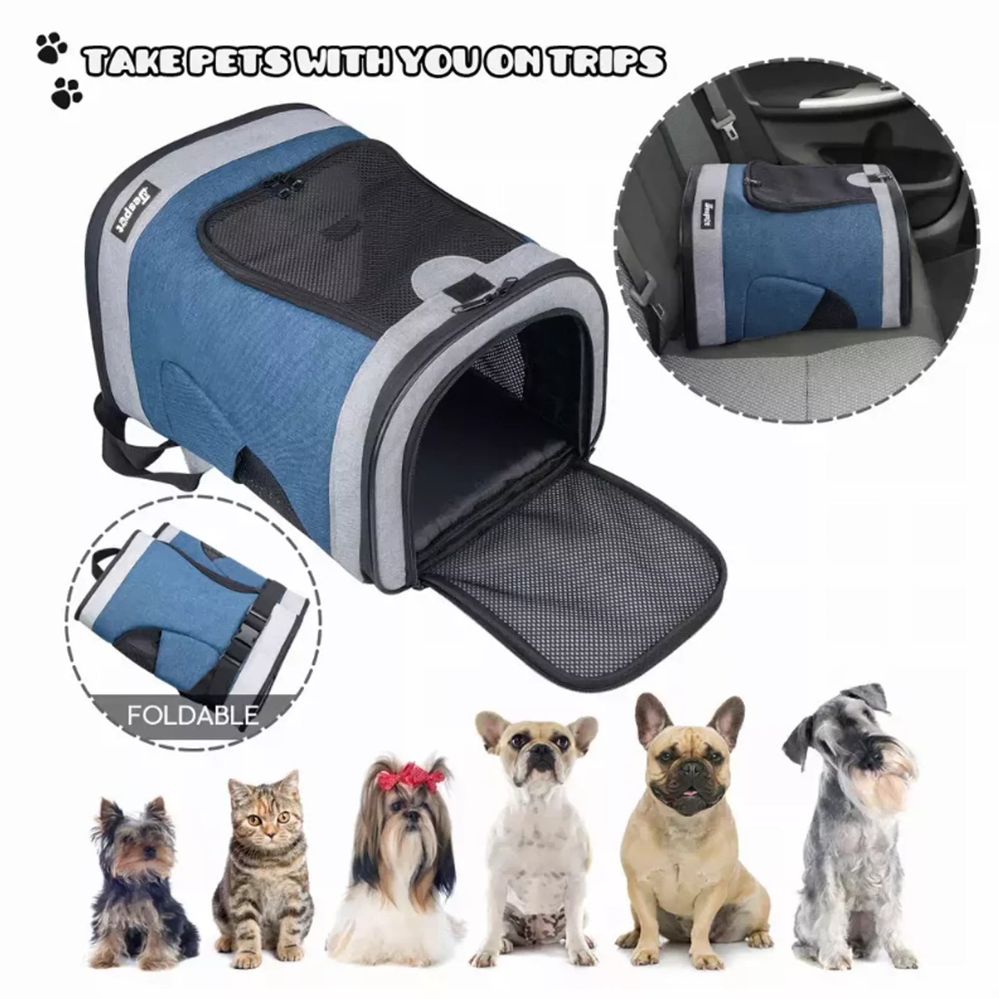 JESPET Pet Backpack Carrier for Small Dog, Puppy, Soft Carrier Backpack | Ideal for Traveling, Hiking, Walking and Outdoor Activities with Family