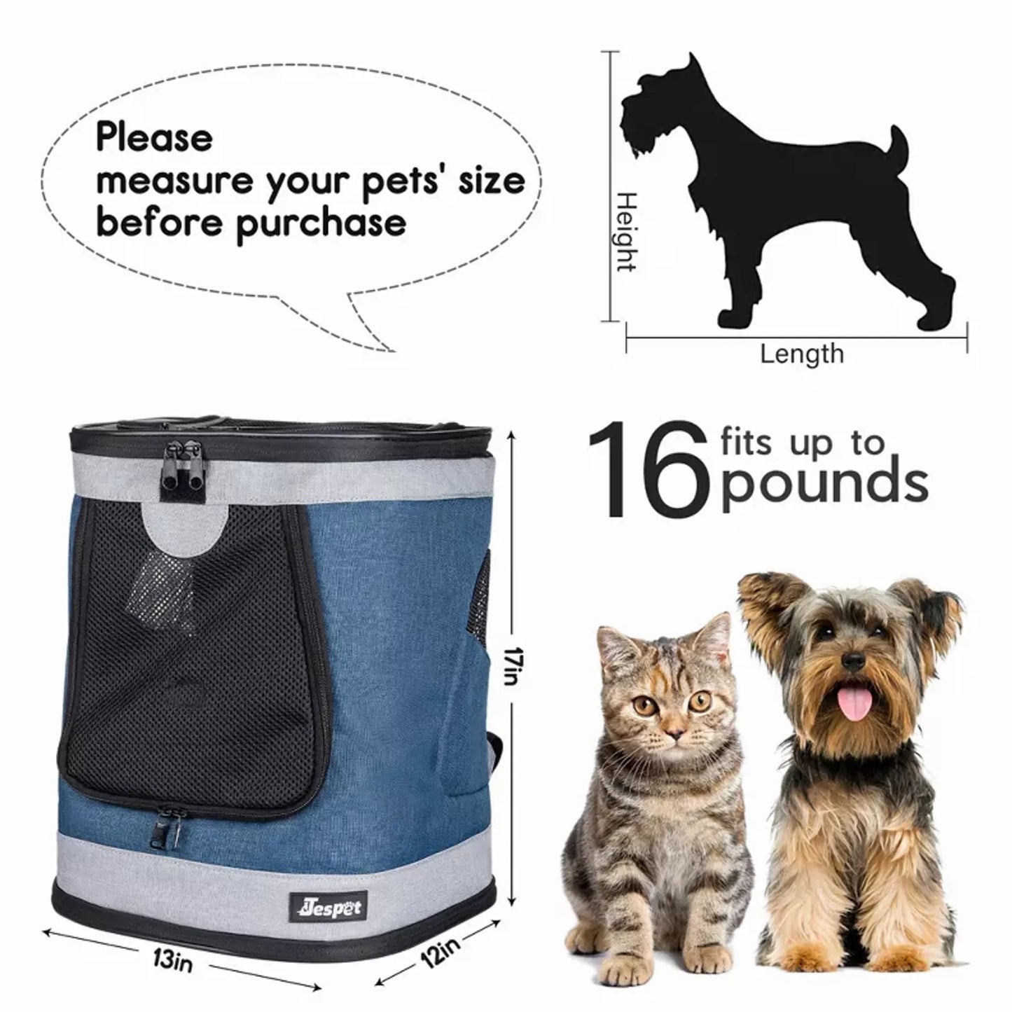 JESPET Pet Backpack Carrier for Small Dog, Puppy, Soft Carrier Backpack | Ideal for Traveling, Hiking, Walking and Outdoor Activities with Family
