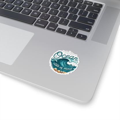 Ocean State of Mind Sticker | Rolling Wave and Seashell Graphic with Coastal Quote – Beach Lover Vinyl Sticker