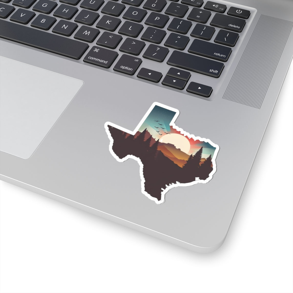 Texas Trail Sunset Sticker | Southwest Desert Landscape Inside Texas State Shape – Cactus, Cliffs & Sunset Wilderness Vinyl Sticker