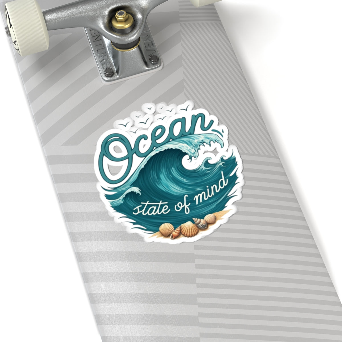 Ocean State of Mind Sticker | Rolling Wave and Seashell Graphic with Coastal Quote – Beach Lover Vinyl Sticker