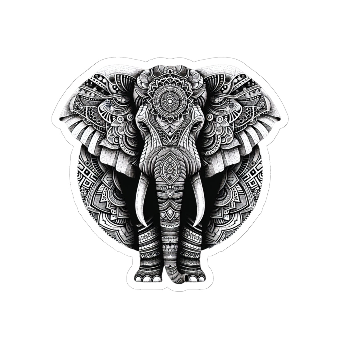 Mandala Elephant Sticker | Intricate Tribal Elephant Design in Black & White – Sacred Animal Art Vinyl Sticker