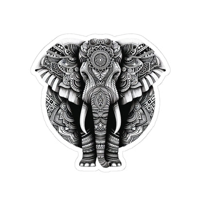 Mandala Elephant Sticker | Intricate Tribal Elephant Design in Black & White – Sacred Animal Art Vinyl Sticker