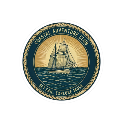 Coastal Adventure Club Sticker | Nautical Sailboat Emblem with Vintage Rope Border – Set Sail & Explore Vinyl Sticker