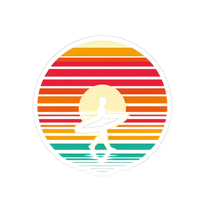 Coastal Stride Sticker | Retro Sunset with Surfer Silhouette – Bold Minimalist Beach Walk Graphic Vinyl Sticker