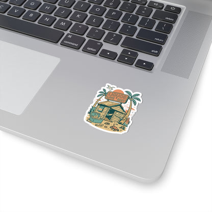Beach Bait Shack Sticker | Retro Tropical Shack with Neon Sign, Palm Trees, and Cooler - Humorous Coastal Party Graphic Vinyl Sticker