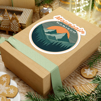 Mountain Horizon Sticker | Retro Sunset Mountain Badge with Tree Line Silhouette – Wilderness Landscape Vinyl Sticker