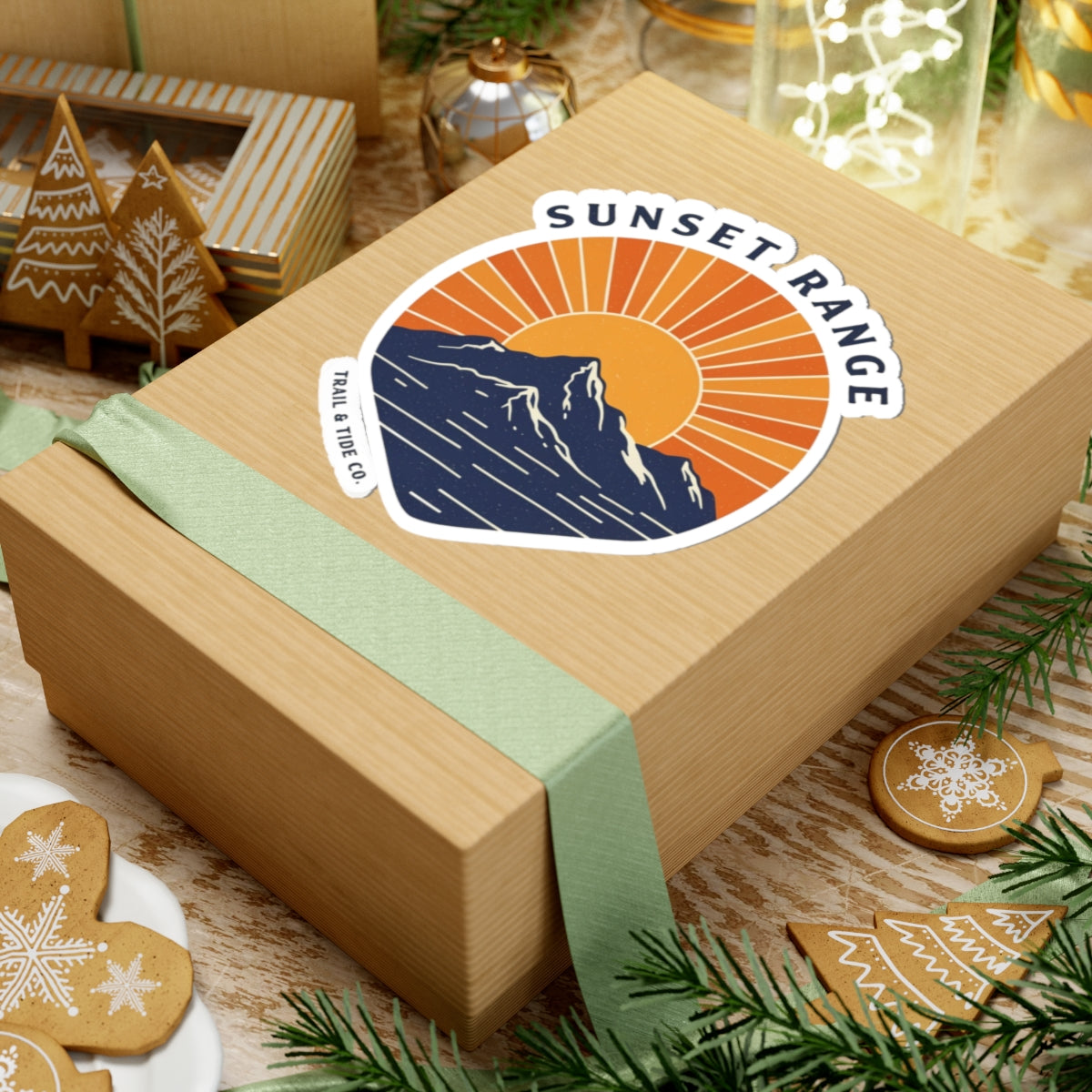 Sunset Range Sticker | Bold Sunset Over Mountain Ridge with Reflective Water – Western Horizon Adventure Graphic Vinyl Sticker