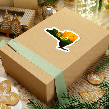 New York Wilderness Sticker | Forest Sunrise in State Silhouette – Upstate Adventure Landscape Vinyl Sticker