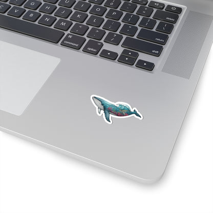 Reef Rider Sticker | Majestic Blue Whale with Coral Reef and Sea Life – Artistic Marine Wildlife Vinyl Sticker