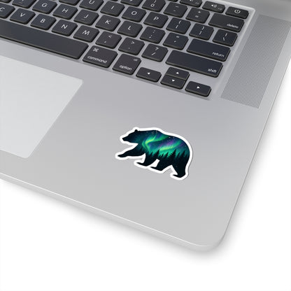 Aurora Bear Sticker | Northern Lights and Pine Forest Inside Bear Silhouette – Starry Wilderness Vinyl Sticker