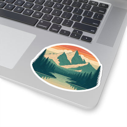 Mountain Echo Sticker | Sunset Peak and Pine Forest Scene – Retro Wilderness Adventure Vinyl Sticker