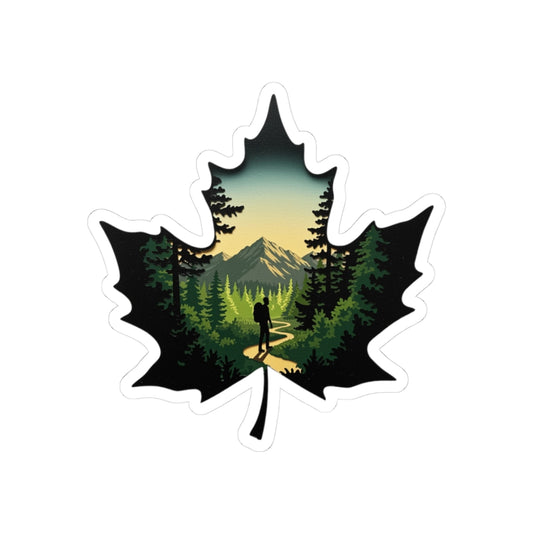 Maple Trail Sticker | Scenic Forest Path Inside Maple Leaf - Adventure-Inspired Vinyl Sticker
