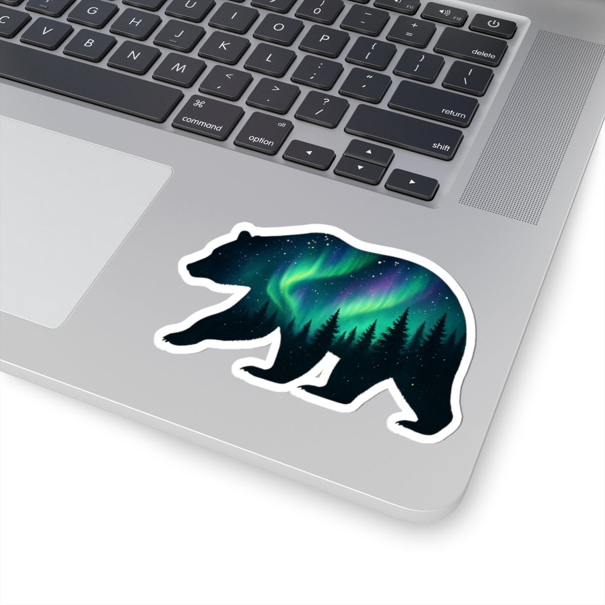 Aurora Bear Sticker | Northern Lights and Pine Forest Inside Bear Silhouette – Starry Wilderness Vinyl Sticker